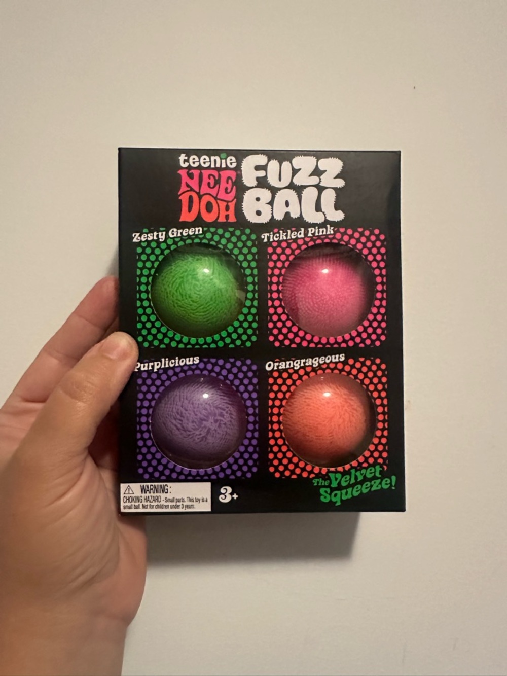 Teenie NeeDoh Fuzz Ball Kids Toy - Set of Pink, Green, Purple, Orange